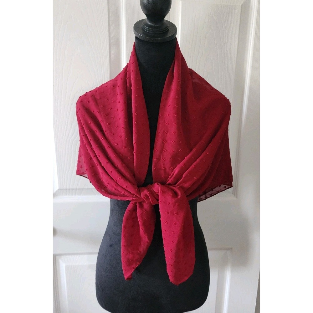 40x 40 Square Scarf Dotted Polyester Sheer Chiffon in Red